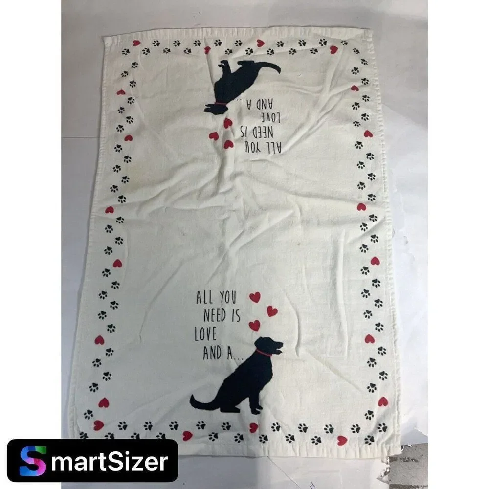 Casaba All you need is Love + Dog Kitchen bath hand towel black white hearts red
